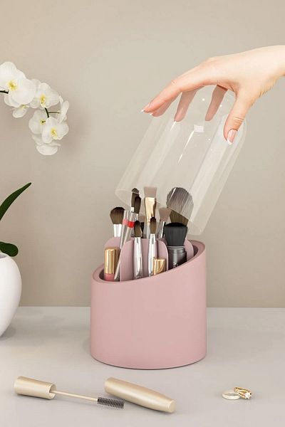 Pufwin Home Deluxe πινέλο μακιγιάζ και οργανωτή καλλυντικών με διάφανο κάλυμμα