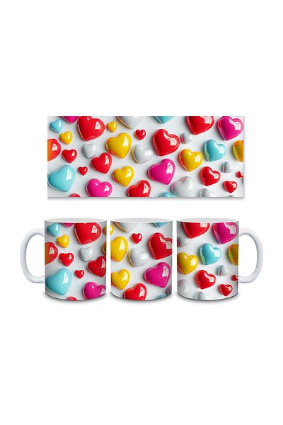 Evion 3D Design Porcelain Mug with Heart - Gift Mug - Printed Mug