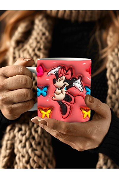Evion Mickey Mouse Baskılı 3D Tasarım Porselen Kupa Mug - Hediyelik Kupa Bard...