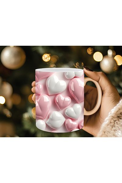 Evion 3D Design Porcelain Mug with Heart - Gift Mug - Printed Mug