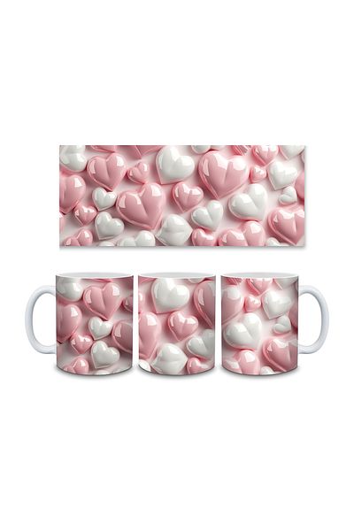 Evion 3D Design Porcelain Mug with Heart - Gift Mug - Printed Mug