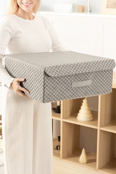 REKHOME Houndstooth Patterned Gray Lid In-Cabinet Laundry Toy Organizer Folding Storage Box Storage