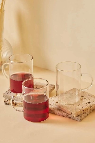 LİRAZON 6 Pieces Luxury Thin Fire Resistant Borosilicate Glass Mug Cup Set of 6