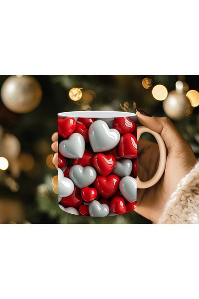 Evion 3D Design Porcelain Mug with Heart - Gift Mug - Printed Mug