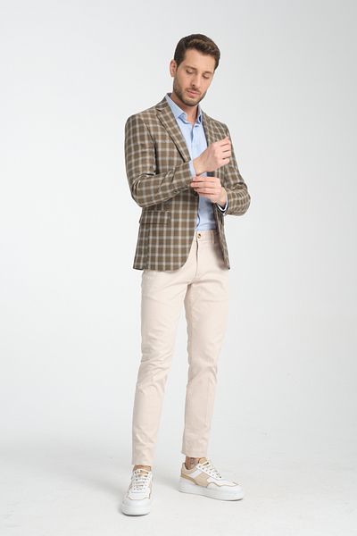 Frappoli Ανδρικό μπουφάν Mario σε μπεζ καρό Slim Fit Mono Collar Sports Blazer