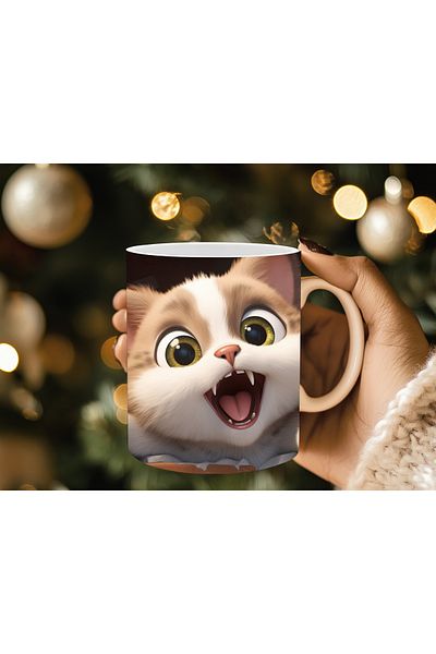 Evion Cute Cat Wall 3D Design Porcelain Mug - Gift Mug - Printed Mug