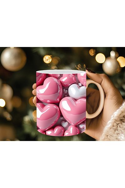 Evion 3D Design Porcelain Mug with Heart - Gift Mug - Printed Mug