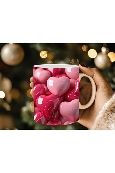 Evion 3D Design Porcelain Mug with Heart - Gift Mug - Printed Mug
