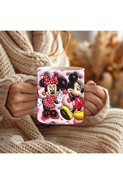Evion Mickey Mouse Baskılı 3D Tasarım Porselen Kupa Mug - Hediyelik Kupa Bardak - Baskılı Kupa