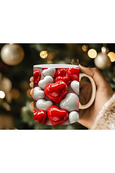 Evion 3D Design Porcelain Mug with Heart - Gift Mug - Printed Mug