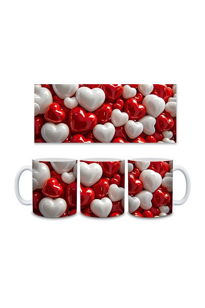 Evion 3D Design Porcelain Mug with Heart - Gift Mug - Printed Mug