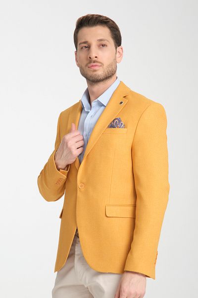 Frappoli Αλέγρι Ανδρικό Κίτρινο Σακάκι με Σχέδιο Slim Fit Mono Γιακά Σπορ