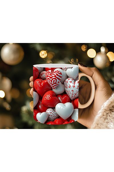 Evion 3D Design Porcelain Mug with Heart - Gift Mug - Printed Mug