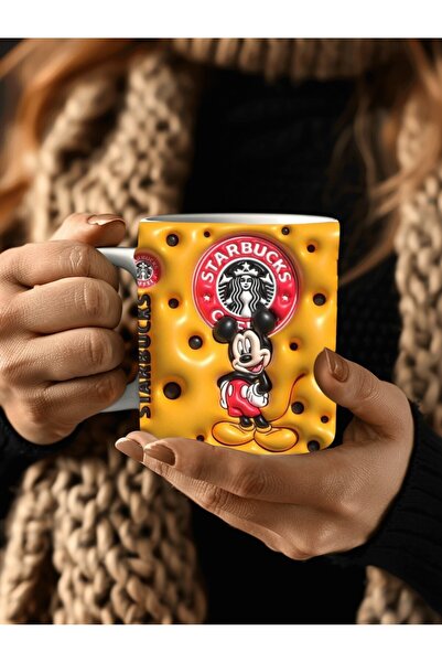 Evion Mickey Mouse Baskılı 3D Tasarım Porselen Kupa Mug - Hediyelik Kupa Bardak - Baskılı Kupa