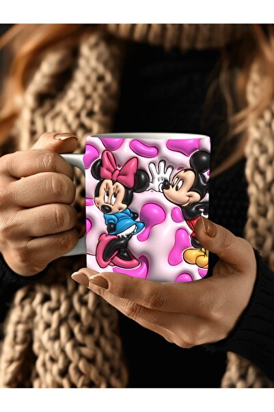 Evion Mickey Mouse Baskılı 3D Tasarım Porselen Kupa Mug - Hediyelik Kupa Bardak - Baskılı Kupa