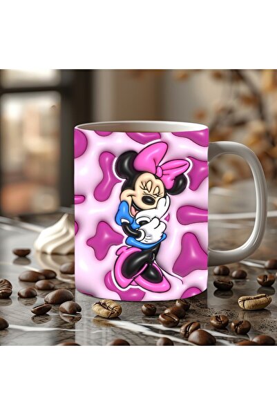 Evion Mickey Mouse Baskılı 3D Tasarım Porselen Kupa Mug - Hediyelik Kupa Bardak - Baskılı Kupa