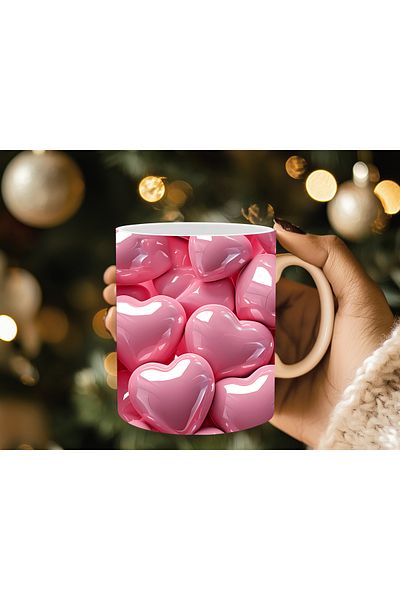 Evion 3D Design Porcelain Mug with Heart - Gift Mug - Printed Mug
