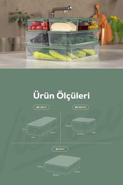 Vienev Green Refrigerator Freezer Organizer - Set of 9 6X350Ml 2X165Lt 1X350Lt