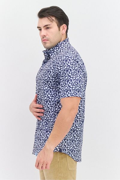 Vintage 1946 Men Regular Fit Printed Short Sleeves Casual Shirt, Navy