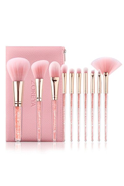 Genel Markalar Süper Yumuşak Pembe 10 Lu Makyaj Fırça Seti Deri Çanta