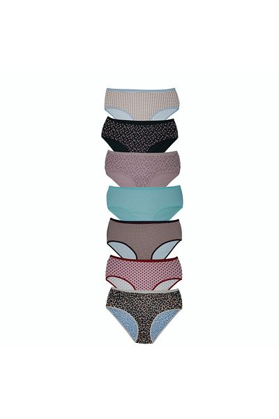 Prestij İç Giyim Women's 7-Piece Patterned Lycra Plus Size Bato / Hipster Panties