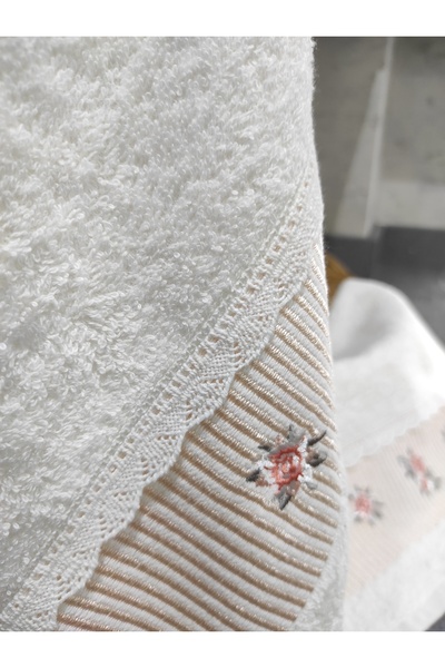 Sevim 100% Cotton Kitchen Towel - Embroidered Towel Set - Set of 2 Lacy Towels - 40X60 cm - Salmon