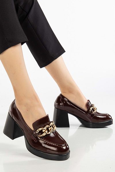 ANALİN SHOES Pantofi de damă din piele naturală cu cataramă cu toc gros
