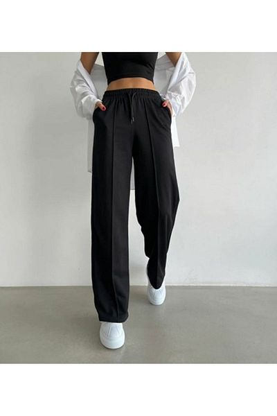 Ayfer Loose Wide Leg - Γυναικείο Μαύρο Φούτερ με Ελαστική Μέση
