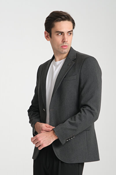 Frappoli Metal Düğmeli Modern Erkek Blazer Mono Yaka Spor Ceket Örme