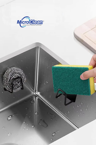Micro Clean (2 ADET) Telli Bulaşık Süngeri Tutacağı 3M Yapışkanlı Evye Düzenleyici Telli Bulaşık Süngeri Tutucu