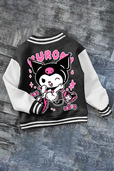 SELF CONTROL Детска розова колежанска зимна ученическа рокля Kuromi Heart с щампа от дебел качествен плат