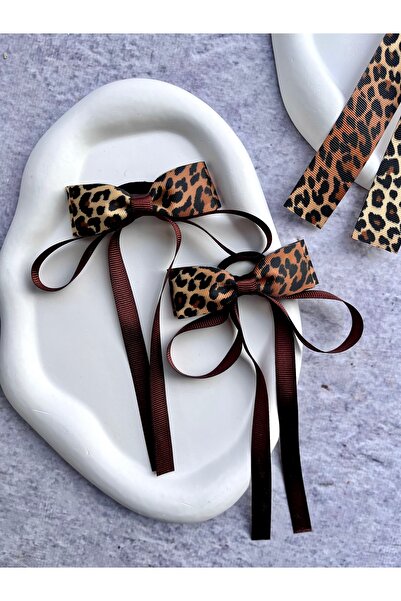 Toka Sepetim Kahverengi Leopar Desenli Çocuk Tokası 1 Çift