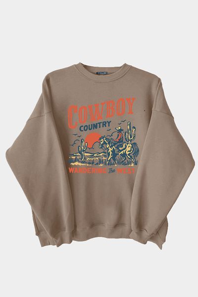 Vatkalimon Φούτερ με στάμπα Cowboy καφέ Unisex με χοντρό φλις εσωτερικά