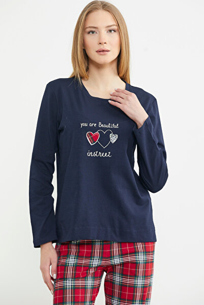 Sementa Піжама з вишитим візерунком у клітинку - темно-синя