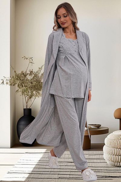 Mecit Pijama Πιτζάμες 2 τεμαχίων με μακριά μανίκια για έγκυες και μητρότητες - 75% βαμβάκι 25% βισκόζη