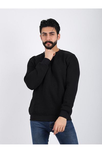KAPHONE Men's Crew Neck Three Thread Raised Sweatshirt