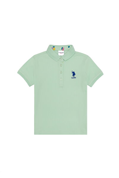 U.S. Polo Assn. Tricou de bază cu gât polo, verde apă pentru fete 750481