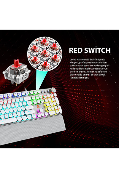 Lecoo KG1102 USB Kablolu Red Switch Makro Tuşlu RGB Aydınlatmalı Mekanik Gaming Türkçe Q Metalik Klavye