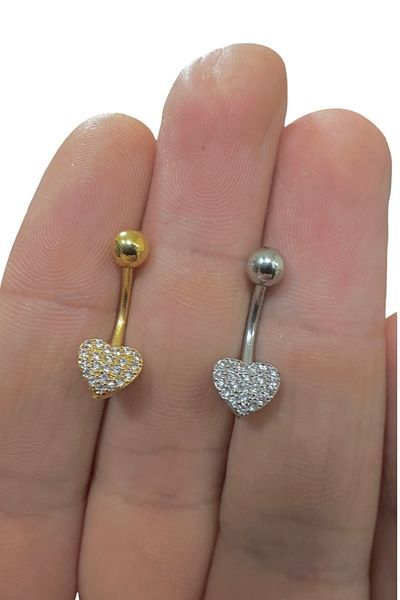 MAZEN Surgical Steel Zircon Stone Heart Navel Piercing 316L Non-Tarnish