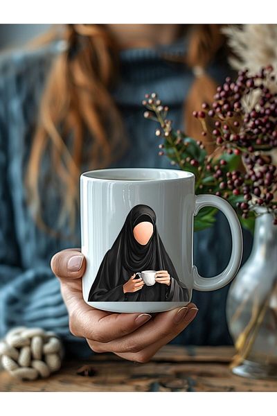 Evion Women's Themed Porcelain Mug with Hijab - Hijab - Hijab - Gift Mug - Printed Mug