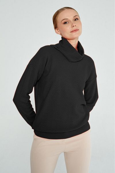 JOVENMADRE Pulover de damă negru cu model cu guler în formă regulată