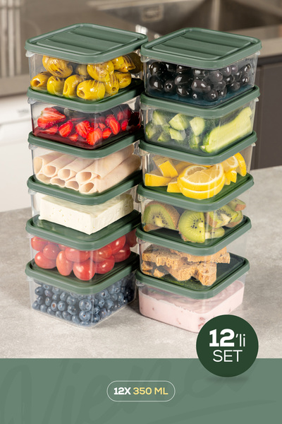 Vienev Organizator verde pentru frigider, 12 bucăți, 350 ml - recipient de depozitare potrivit pentru cuptorul cu microunde și difuzor