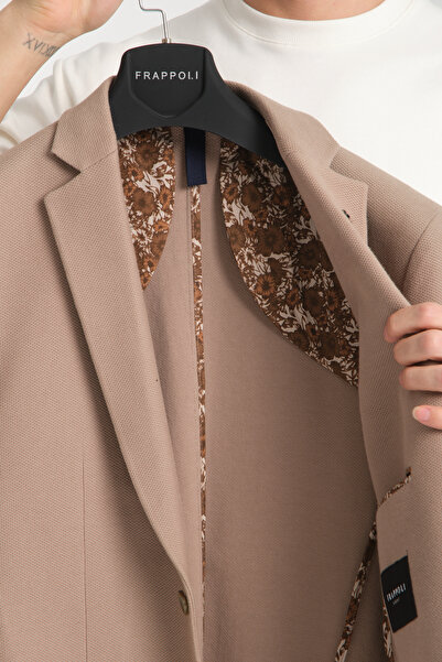 Frappoli Modern Erkek Blazer Mono Yaka Esneyen Astarsız Ceket
