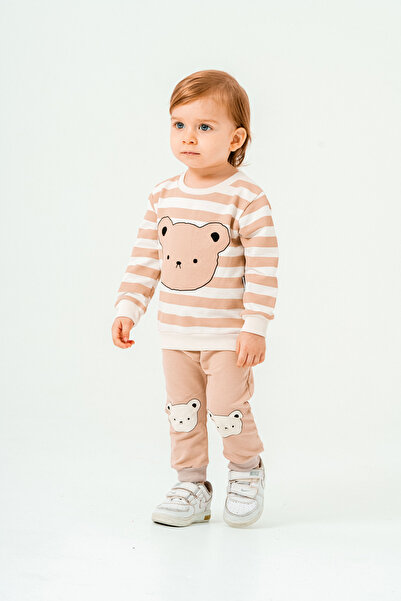 voyyo kids baby مخطط الدب المطبوعة الموسمية طويلة الأكمام طاقم الرقبة أسفل أع...