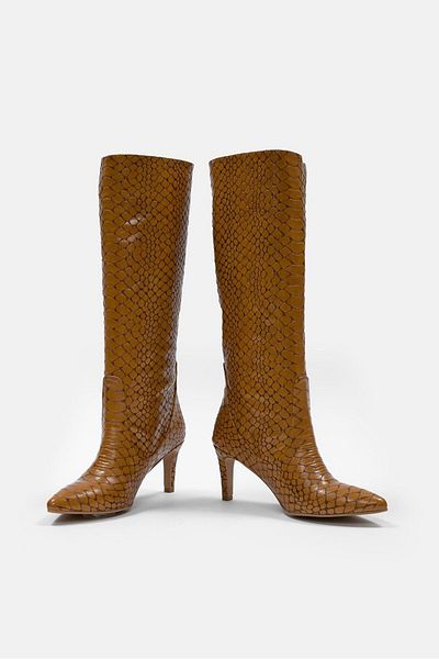 NILUFARR Γυναικείες μπότες Stefana Camel Crocodile Printed