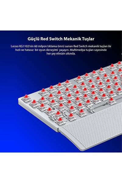 Lecoo KG1102 USB Kablolu Red Switch Makro Tuşlu RGB Aydınlatmalı Mekanik Gaming Türkçe Q Metalik Klavye