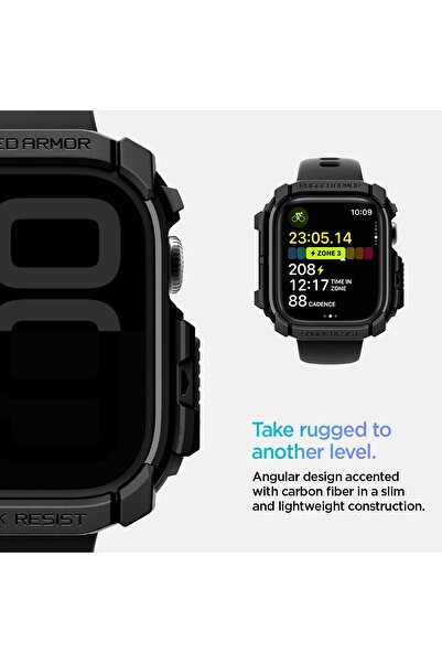 Spigen Apple Watch 46mm Seri 10/11 Kılıf Rugged Armor Matte Black - ACS08597