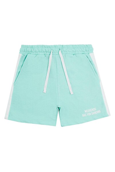 Chandraswear College Patterned Girl's Turquoise Shorts and T-Shirt Set
