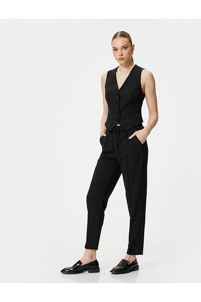Koton Ribbed Jogger Trousers with Lace-Up Waist Pockets