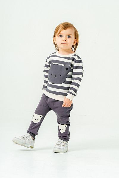 voyyo kids baby Striped Bear Printed Seasonal Long Sleeve Cycling Collar Bottom 3-6-9-12-18 Months Baby Boy Set